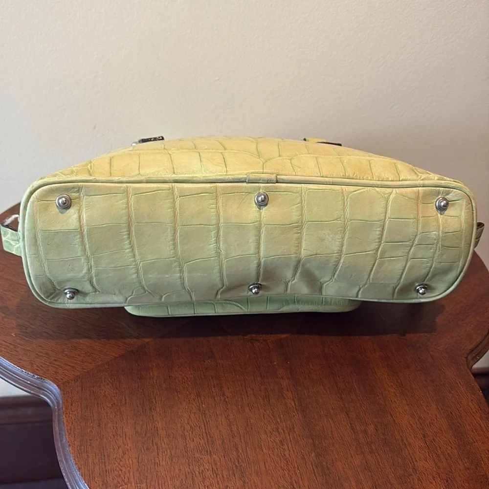 Dooney & Bourke  Vintage  alligator Satchel  Leather  Lt. Green  Front pocket
